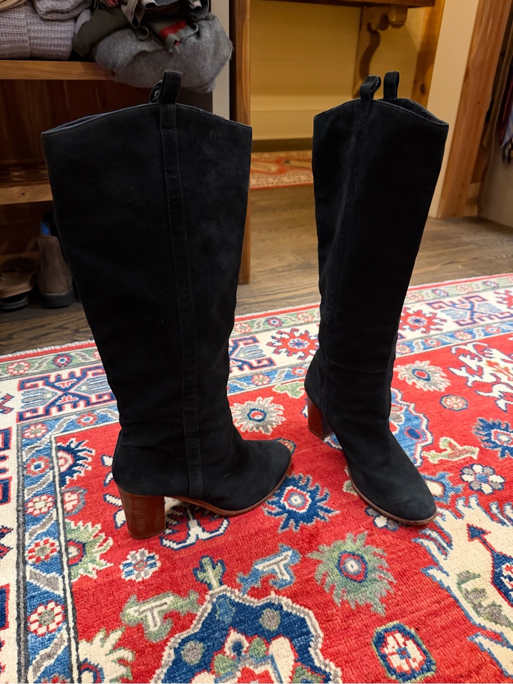Women's Splendid Black Suede Knee-High Block Heel Boots